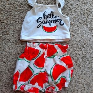 Two Piece Set - Watermellon, Hello Summer Print, Tank Top and Shorts,12-18 month